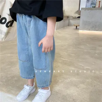 Dívčí Džíny Podzim Roku 2021 Nové dětské Pure Color Jednoduché Ležérní Korean Volné Bavlněné Džínové Kotník-délka Kalhoty Holky