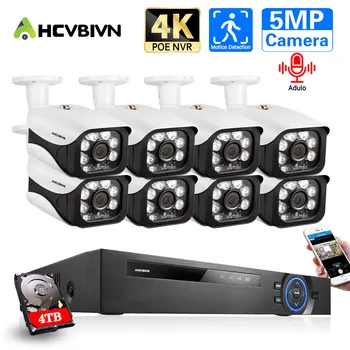 8CH NVR CCTV Kamery, Bezpečnostní Systém Kit, POE 4K Venkovní Vodotěsné HD 5MP IP Bullet Kamera kamerový Systém CCTV Sada