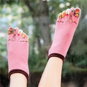3 Páry Ženy Kreslený Roztomilý Bavlna Pět Prstů Ponožky Ležérní Kawaii Toe Ponožky Japonsko Ponožky s oddělenými Prsty