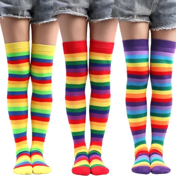 Nové Barevné Rainbow Punčochy Pruhované Dlouhé Ponožky Ženy Stehna Vysoké Ponožky Přes Koleno Punčochy, Dámy Kolena Vysoké Ponožky