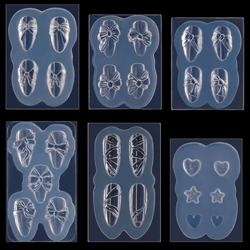 3D Řezba Silikonové Formy Stuhou Luk-Uzel Nail Stamping Šablony Luk Srdce Vzor DIY UV Gel, Akryl Crystal Nehty, Šablony