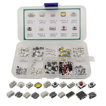 250Pcs/Box 10 Modelů Micro Momentální Tlačítek Touch Hmatové Spínače, Sortiment Kit pro Auto, Dálkové Ovládání, Klíč, Takt Spínače