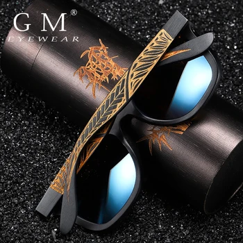GM Ručně Černé Bambusové Dřevěné Rám sluneční Brýle Pro Ženy, Muže Polarizované Vintage Bambusové dřevěné sluneční brýle
